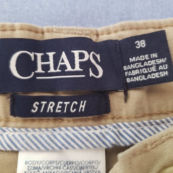 Chaps Men's Shorts Size 38 Waist Stretch Khaki Ivory Hi Rise Logo Slash Pockets - Picture 2 of 6